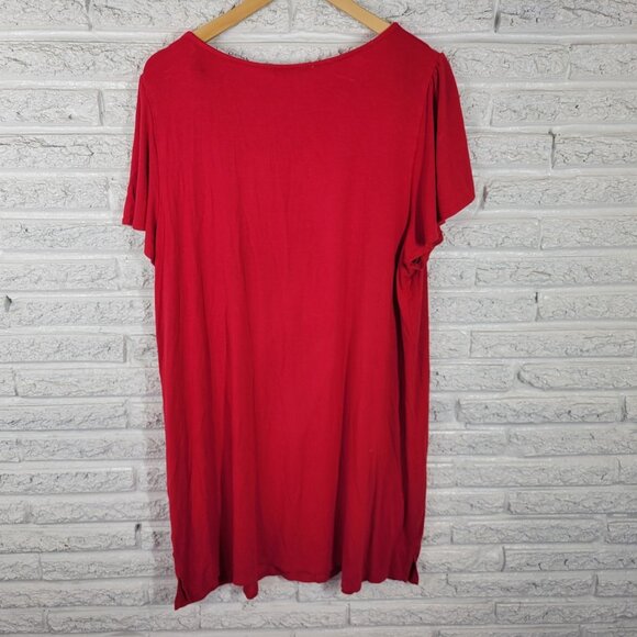 Green Envelope Womens Dress 2X Plus Mini Pullover Flutter Sleeve Red RED65E - Picture 7 of 12